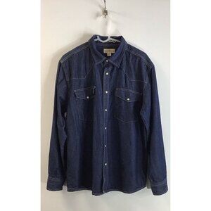Turtle Bay of NY Shirt Mens L Blue Denim Pearl Snaps Long Sleeve Western 🤠